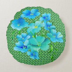 Coussins Ronds Moderne Chic Vert Motif Lys Bleus Lisse Jeter Orei