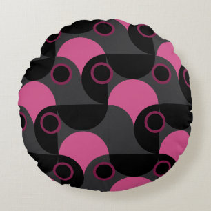 Coussins Ronds Moderne du milieu du siècle Rose noir et gris