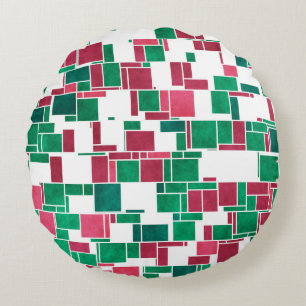 Coussins Ronds Moderne Gras Rouge et Vert Noël Mondrian