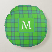 Moderne monogramme à carreaux vert et bleu élégant