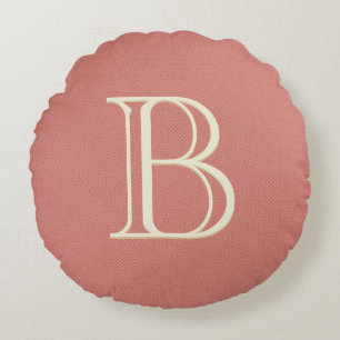 Coussins Ronds Moderne monogramme personnalisé initial corail