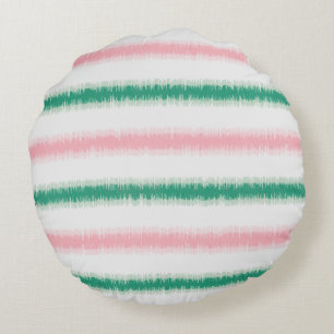 Coussins Ronds Moderne motif texturé rose vert ikat rayures