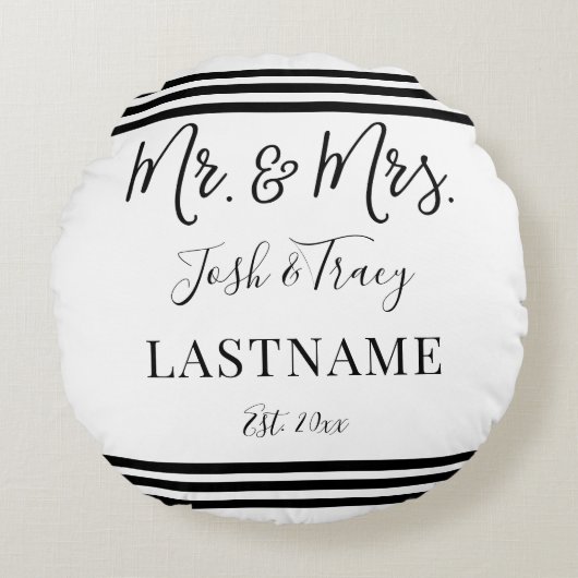 Coussins Ronds Moderne Script Tendance Personnalisé M. et Mme (Devant)