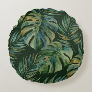 Coussins Ronds Moku Island Aquarelle Hawaïenne Monstera - Vert