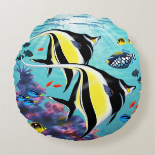 Coussins Ronds Molokini Cove Hawaiian Angel Poisson réversible