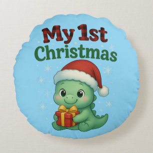 Coussins Ronds Mon 1er Noël bébé garçon Dino