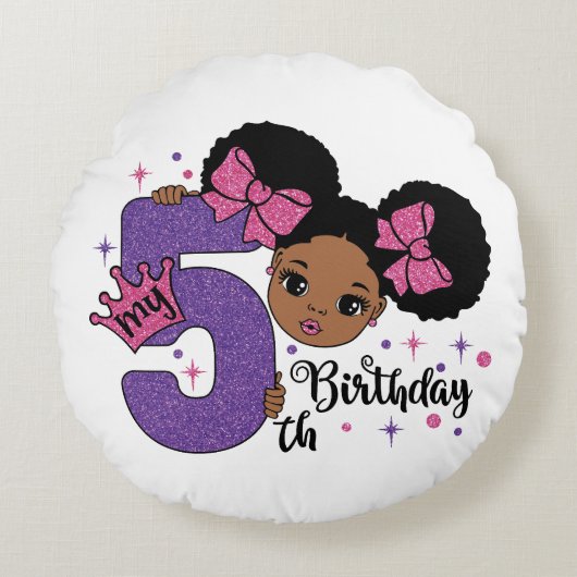 Coussins Ronds Mon 5e anniversaire Black Girl Parties scintillant (Devant)