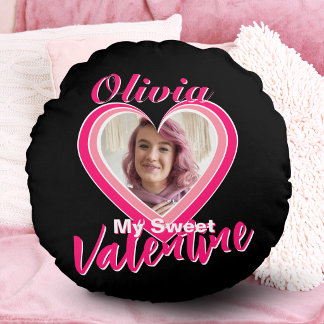 Coussins Ronds Mon cœur de la Saint-Valentin doux Photo Nom Rose
