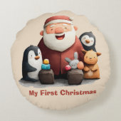 Coussins Ronds Mon premier Noël mignon Père Noël & Animaux (Dos)