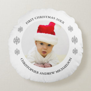 Coussins Ronds Mon premier Noël personnalisé photo bébé