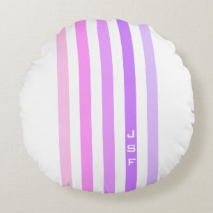 Coussins Ronds Monogramme à rayures verticales rose et violet