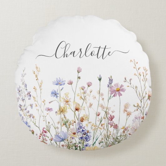 Coussins Ronds Monogramme Aquarelle Rustique Joli Fleur sauvage C (Devant)