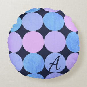 Coussins Ronds Monogramme Cercles Bleu Violet & Rose