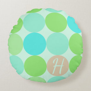 Coussins Ronds Monogramme Cercles Turquoise Bleu Vert & Orange