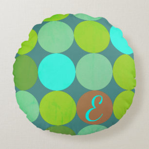 Coussins Ronds Monogramme Cercles Vert Citron Turquoise & Rouille