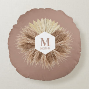 Coussins Ronds Monogramme de couleurs neutres rustiques chaudes