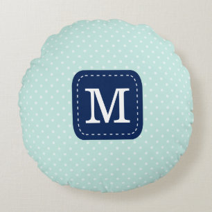Coussins Ronds Monogramme de coutume de bleu marine de motif de
