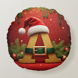 Coussins Ronds Monogramme de Santa A pour les cadeaux de Noël