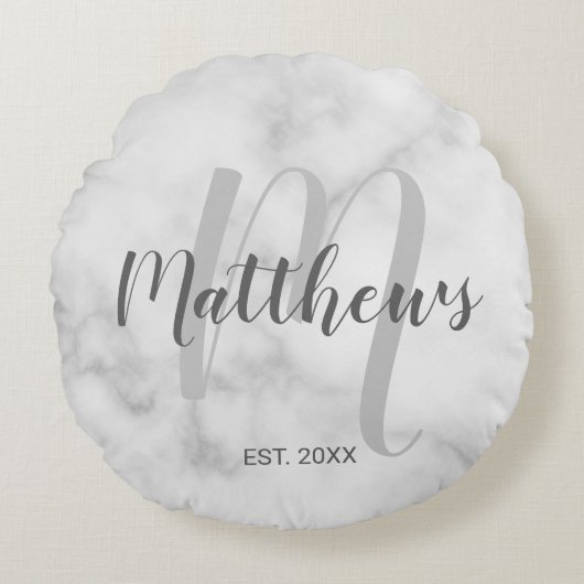 Coussins Ronds Monogramme de script moderne personnalisé & Nom de (Devant)