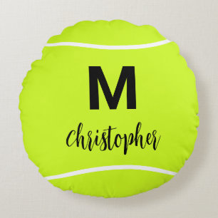 Coussins Ronds Monogramme de tennis personnalisé Nom initial
