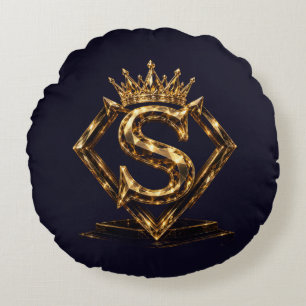 Coussins Ronds Monogramme Diamant Couronne Lettre Dorée Luxueuse