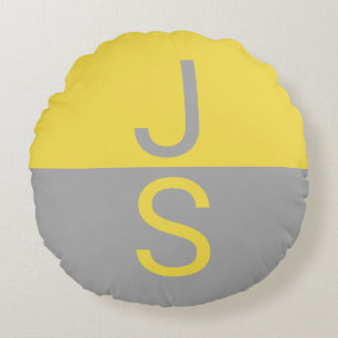 Coussins Ronds Monogramme d'initiales modernes jaune et gris
