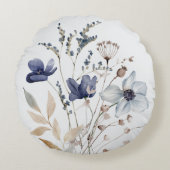 Coussins Ronds Monogramme Elegant Chic Aquarelle Bleu Flower (Devant)