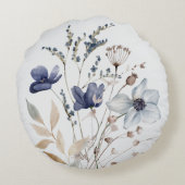 Coussins Ronds Monogramme Elegant Chic Aquarelle Bleu Flower (Dos)