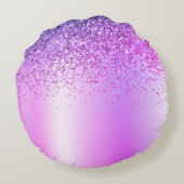 Coussins Ronds Monogramme en métal brossé violet Nom Fille (Dos)