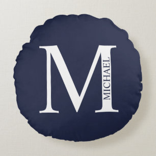 Coussins Ronds Monogramme et nom personnalisés bleu marine
