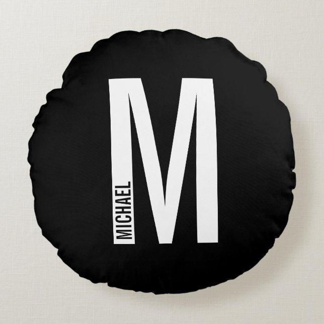 Coussins Ronds Monogramme et nom personnalisés modernes (Devant)