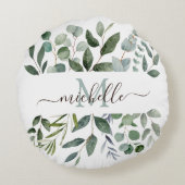 Coussins Ronds Monogramme feuilles de verdure d'eucalyptus vert s (Dos)