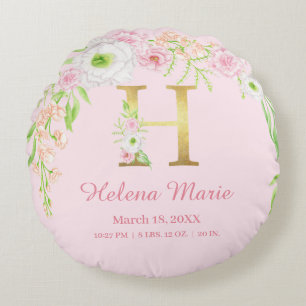 Coussins Ronds Monogramme Floral Aquarelle Statistiques Bébé