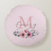 Coussins Ronds monogramme floral botanique chic rose (Devant)