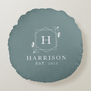 Coussins Ronds Monogramme floral personnalisé Luxe initial