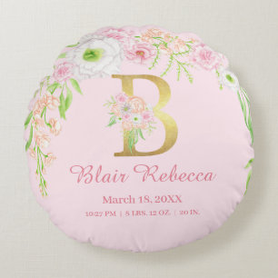 Coussins Ronds Monogramme Floral Rose Statistiques Bébé