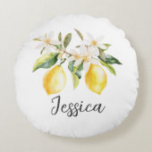 Coussins Ronds Monogramme Fruits de citron Fleurs blanches Branch (Devant)