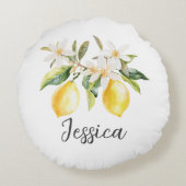 Coussins Ronds Monogramme Fruits de citron Fleurs blanches Branch (Dos)