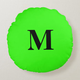 Coussins Ronds Monogramme initial néon vert couleur brillant cade