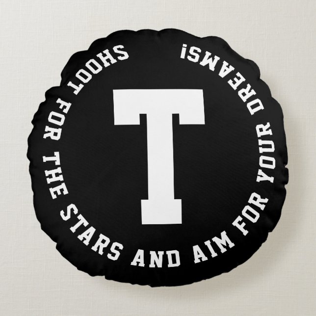 Coussins Ronds Monogramme Initial Nom Gras Typo Noir Blanc Modern (Devant)
