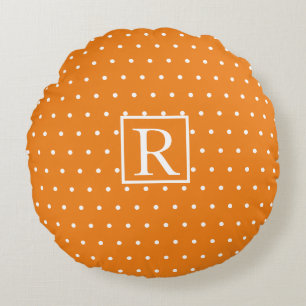 Coussins Ronds Monogramme initial orange blanc Pois mou