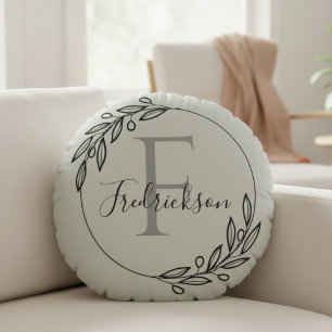 Coussins Ronds Monogramme Initiale et Nom de Famille Branche d'Ol