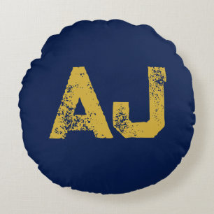 Coussins Ronds Monogramme Lettres Initiales Or & Bleu Simple