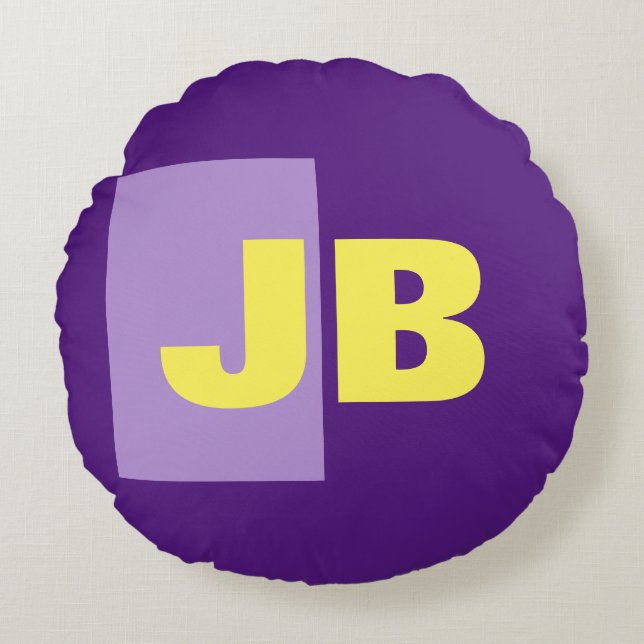 Coussins Ronds Monogramme Lettres initiales violet jaune (Devant)