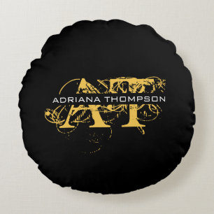 Coussins Ronds Monogramme moderne en noir et or