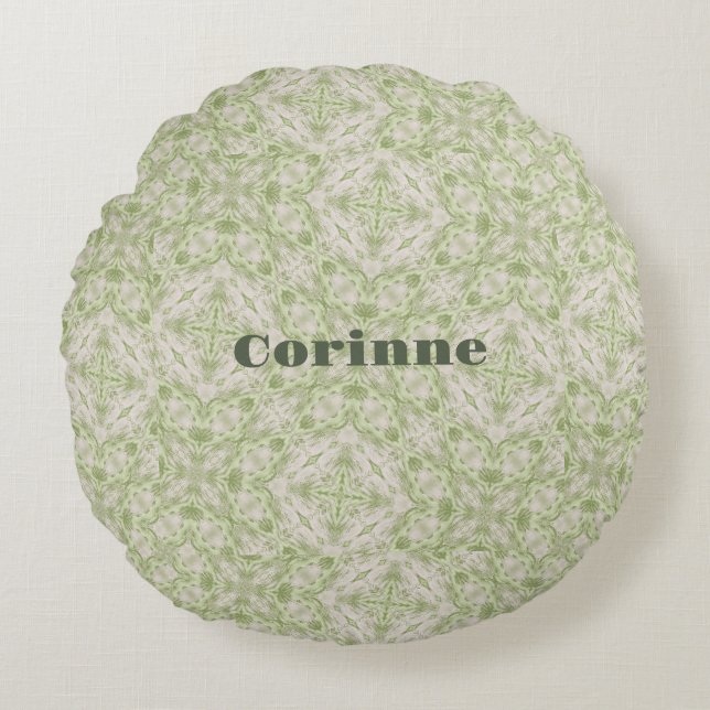 Coussins Ronds Monogramme Nom Sage Green Motif | (Devant)