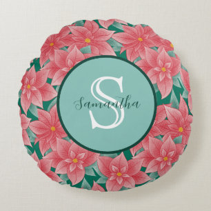 Coussins Ronds Monogramme personnalisé Jolly Poinsettia
