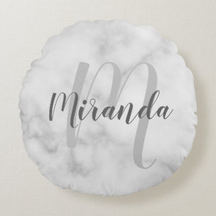 Coussins Ronds Monogramme personnalisé moderne et Marbre blanc de