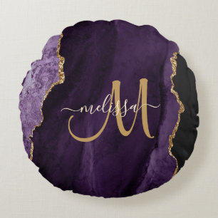 Coussins Ronds Monogramme personnalisé Parties scintillant or vio