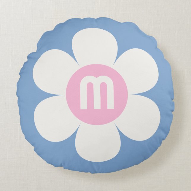 Coussins Ronds Monogramme Puissance initiale Fleur Maisson rose e (Devant)